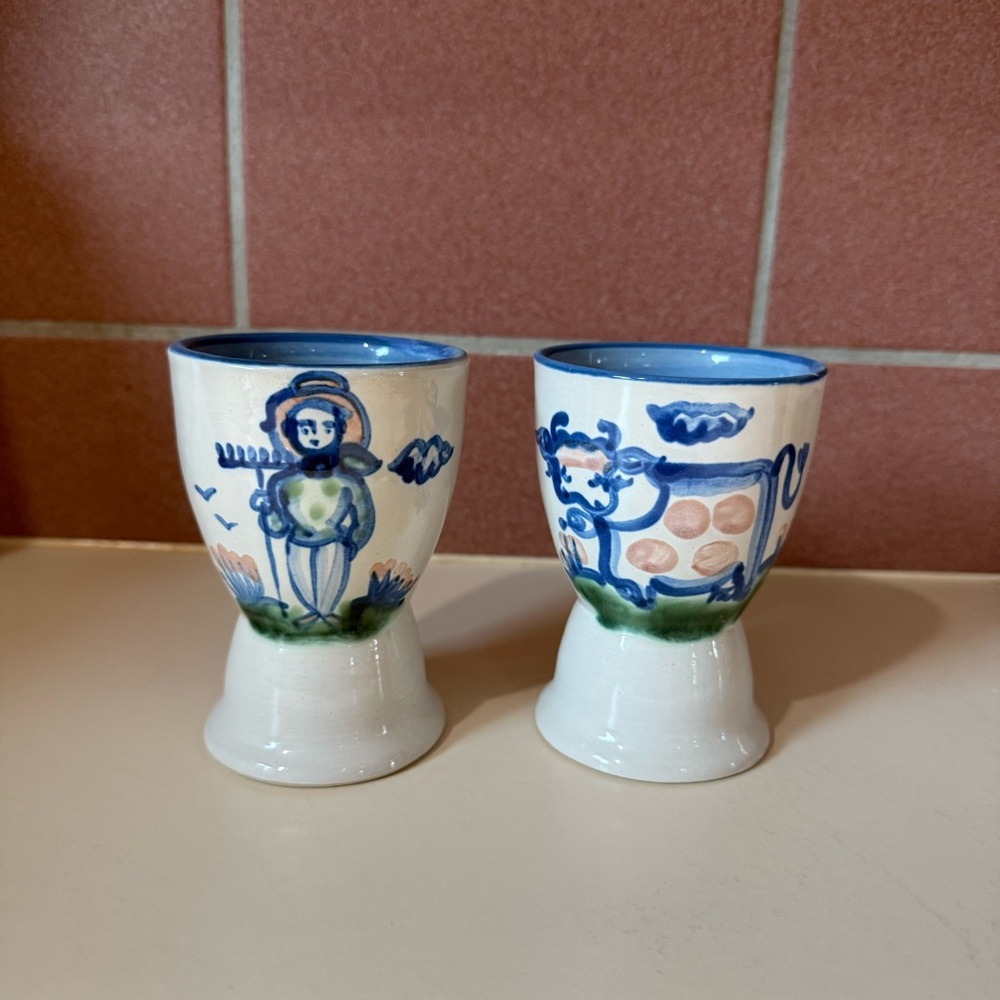 M.A. Hadley Hand-Painted Ceramic Egg Cups